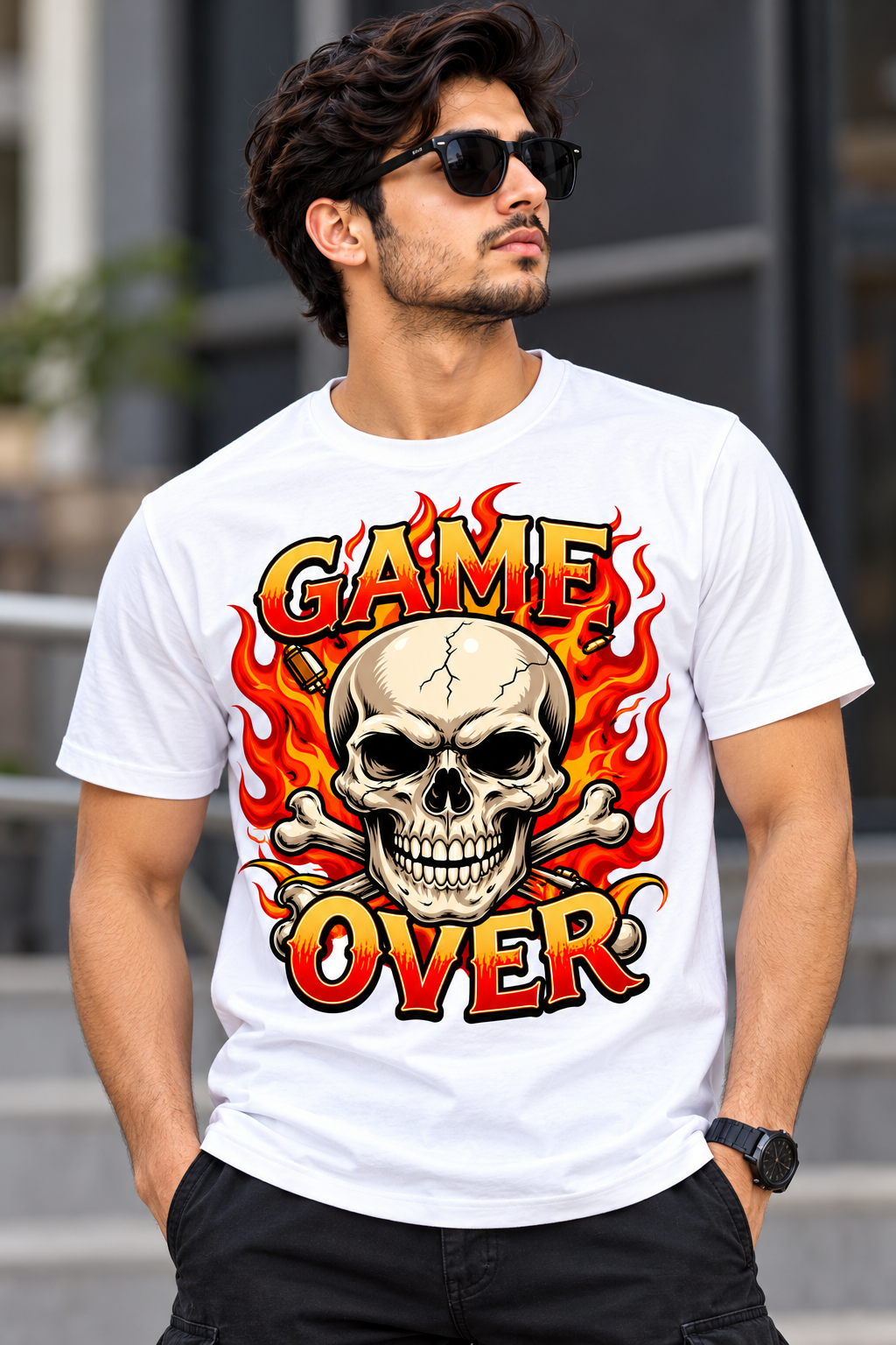 Game Over Skull Graphic T-Shirt – White
