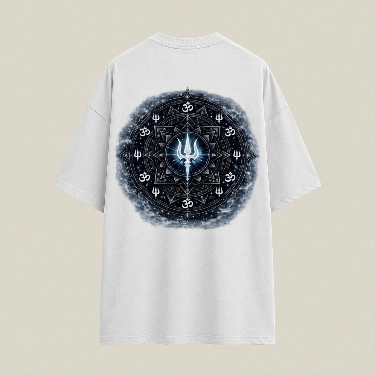 Mahadev Trishul Front & Back Printed Oversized T-Shirt – White