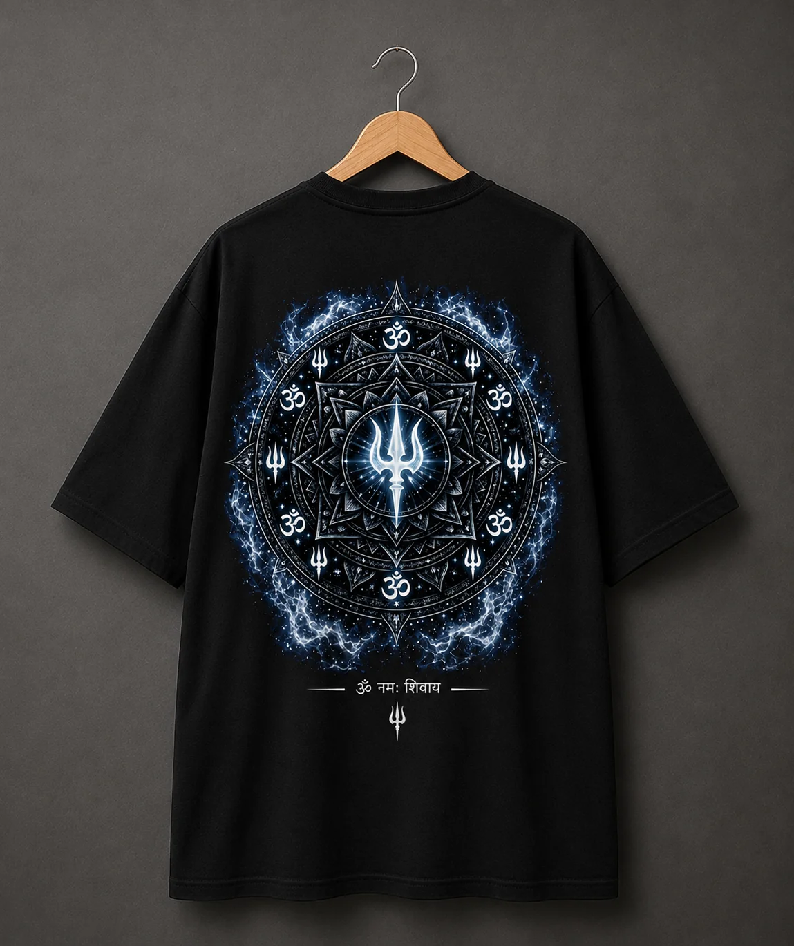 Mahadev Trishul Front & Back Printed Oversized T-Shirt – Black