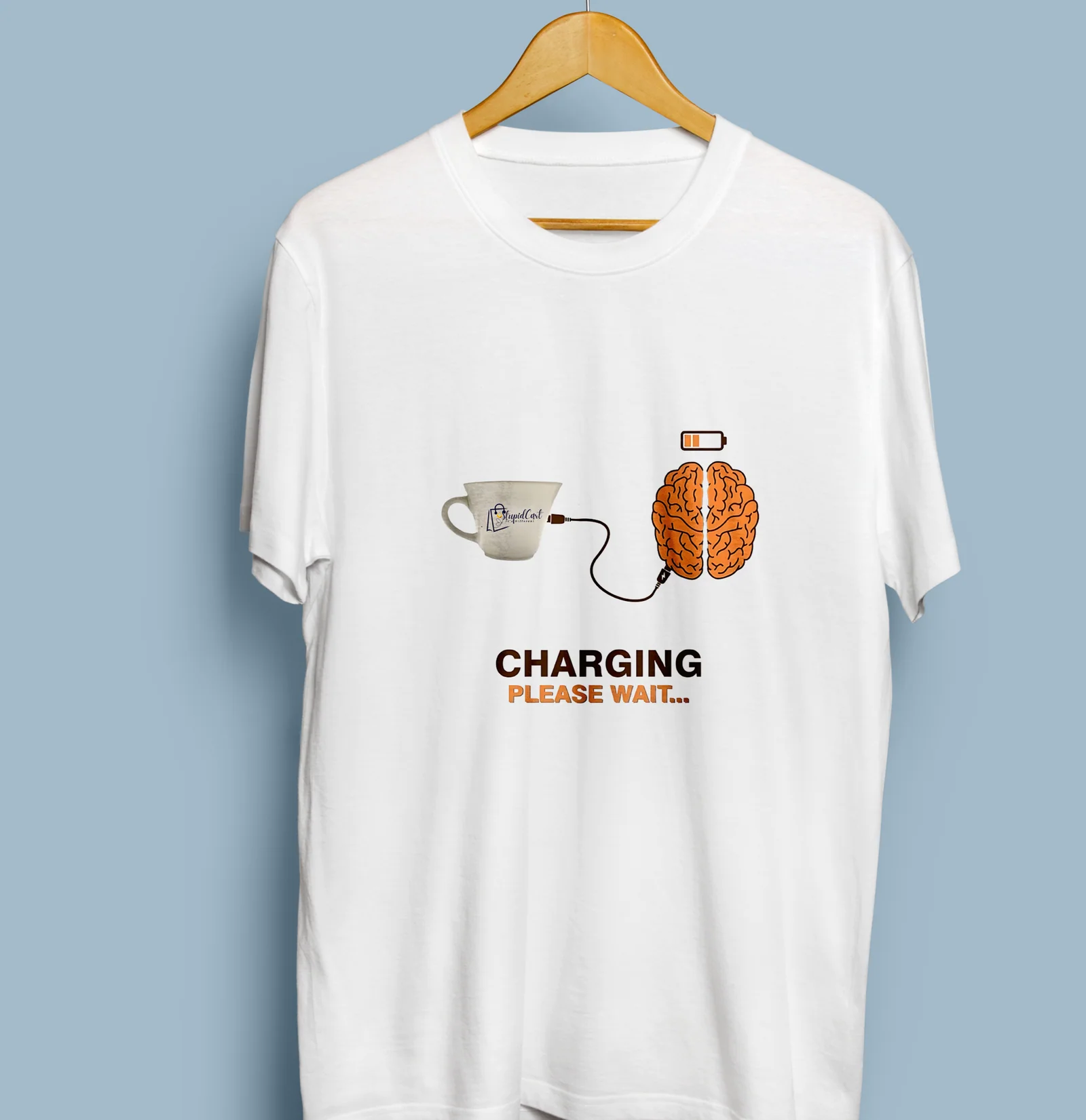 Charging Please Wait Printed T-Shirt – White