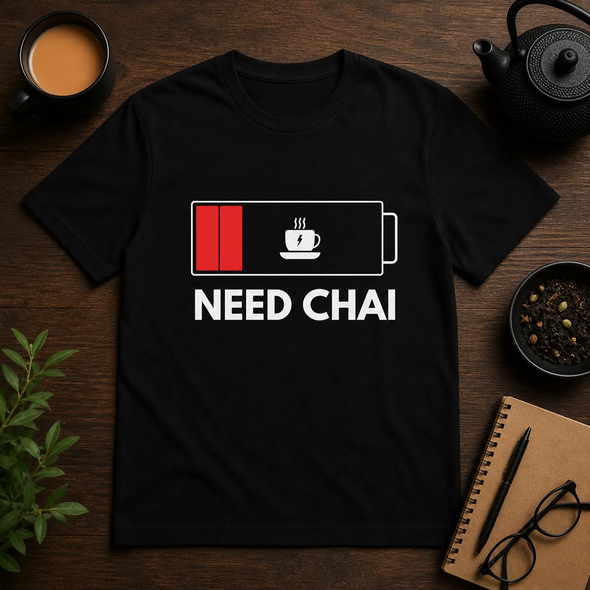 Black Need Chai Printed Poly Cotton T Shirts