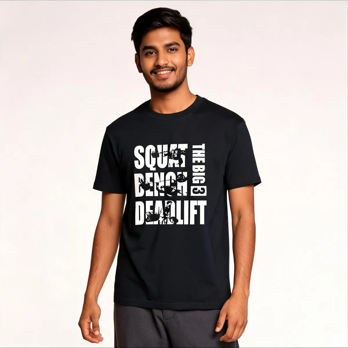 Black The Big 3 Gym Graphic Print Regular Fit Unisex T-Shirt