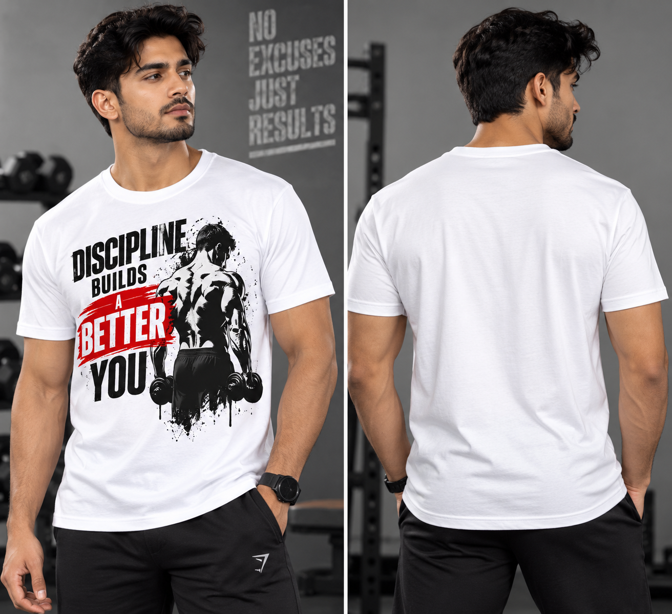 White Discipline Builds A Better You Gym Graphic Print Regular Fit Unisex T-Shirt