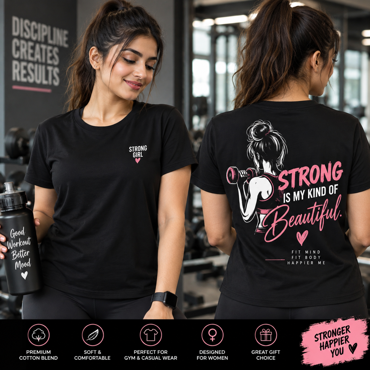 Strong Is My Kind of Beautiful T-Shirt for Women – Inspirational Fitness Quote Graphic Tee