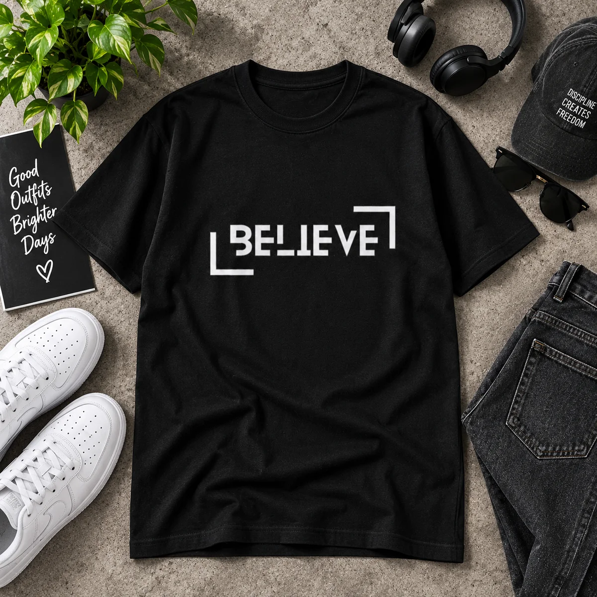 Believe Graphic T-Shirt – Minimalist Motivational Black Tee for Women