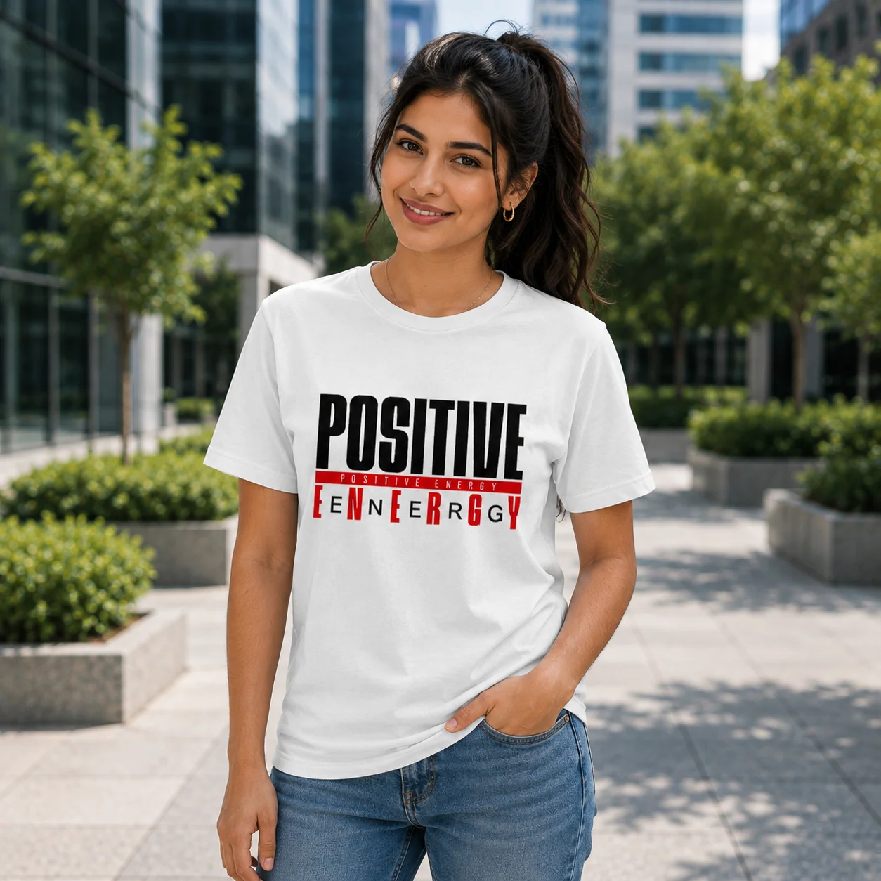 Positive Energy Graphic T-Shirt – Motivational Typography Unisex PolyCotton Tee