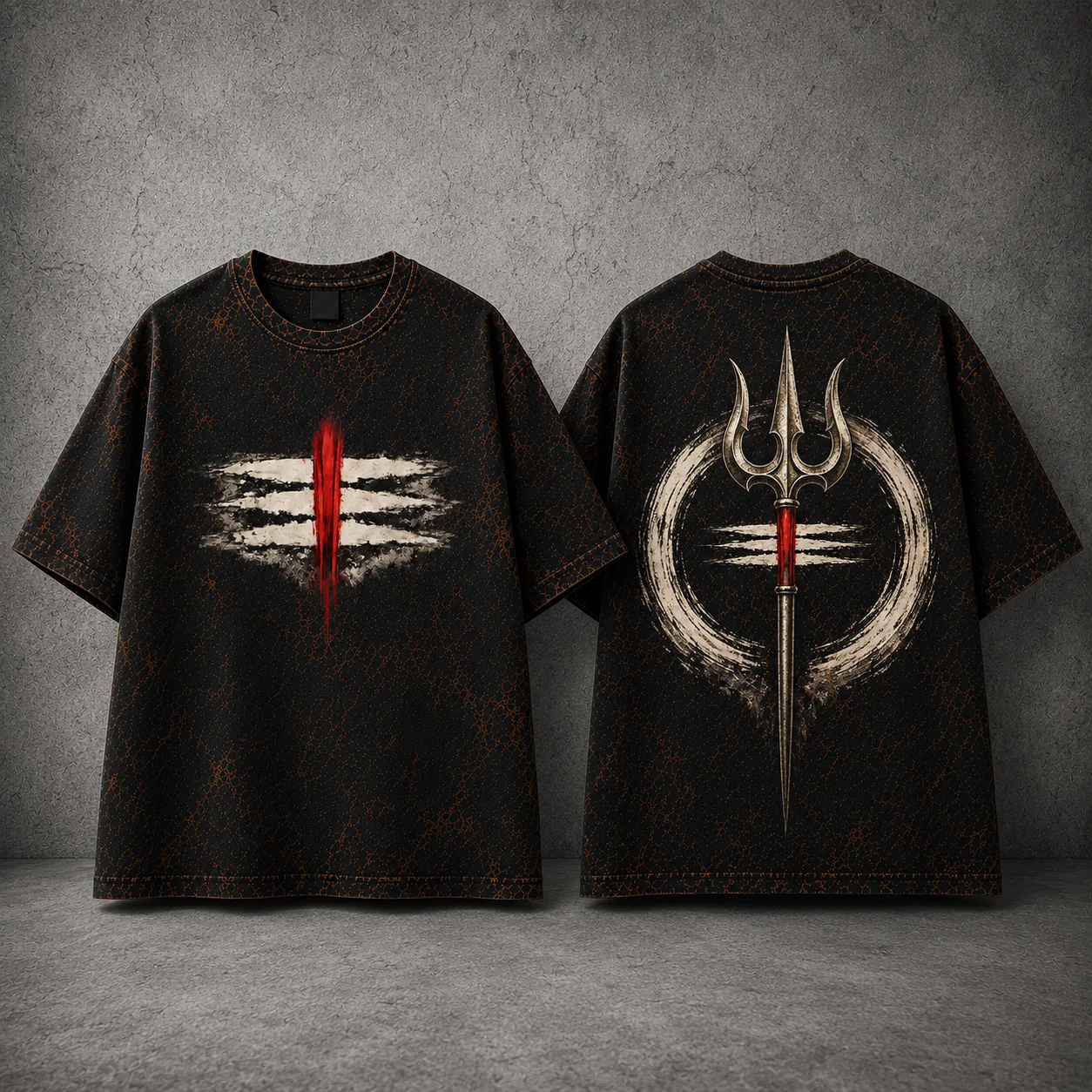 Mahadev Trishul Tripund Acid Wash Oversized T-Shirt – Front & Back Spiritual Streetwear Tee