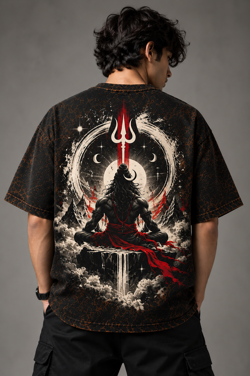 Mahadev Shiva Meditation Acid Wash Oversized T-Shirt – Front & Back Spiritual Streetwear Tee
